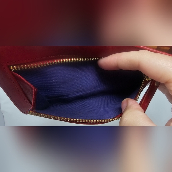 Tusk Classic Long Slim Red Leather Bifold Wallet Purple Tan Interior Credit Card - Picture 8 of 16